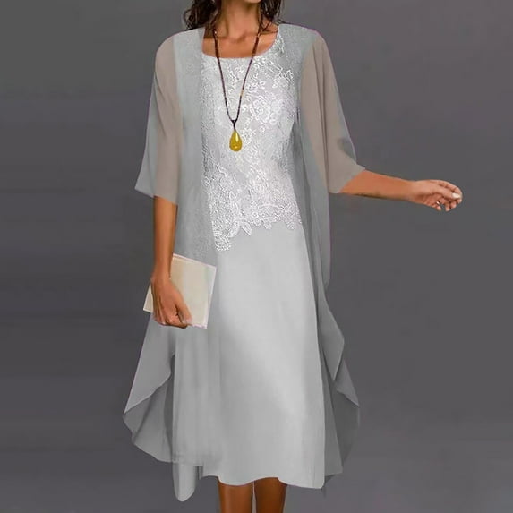 Fashion Women Casual Round-Neck Sleeveless Dress Solid Long Sleeve Coat Two-Piece Set 2 Piece Set Beach Sundress