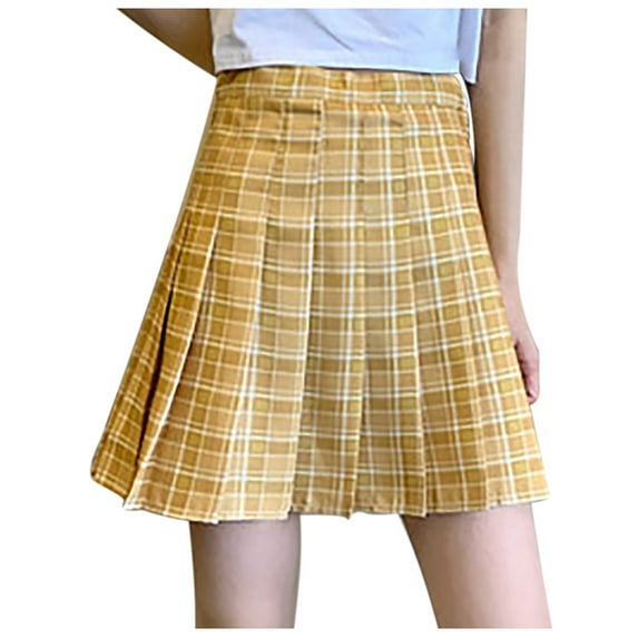 Aofany Fashion Women Plaid Pleated A-Line Skirt Anti-Burnout High Waist Short Skirt