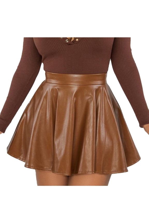 Fashion Women's Sexy Leather Skirt High Waist Pleated Flowy Mini Short Skirt