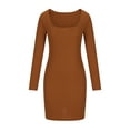 thumbnail image 1 of Aofany Fashionable Women's Long Sleeved Low Square Neck Slim Elastic A-line Knit Dress, 1 of 5