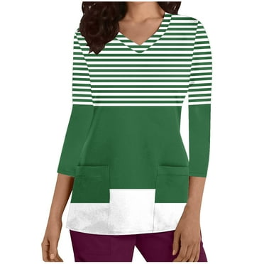 Aofany Flash Picks! Womens Nursing Scrub Tops Working Uniform 3/4 Sleeve V Neck Workwear Blouse T-shirt with Pockets on Clearance
