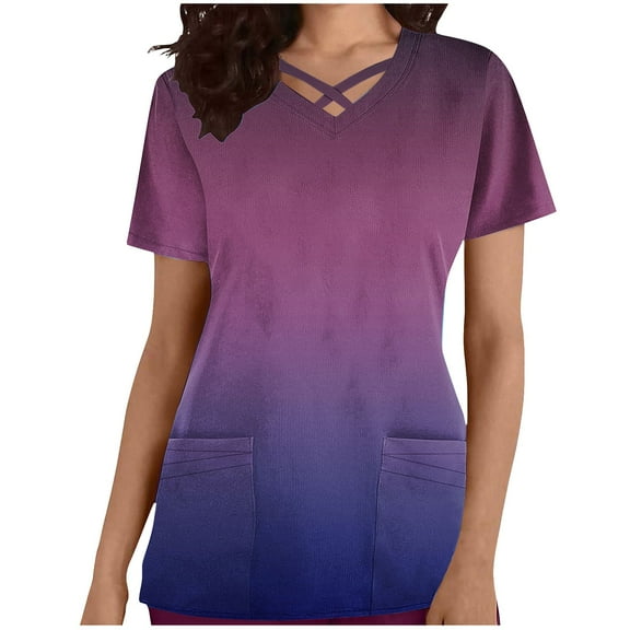 Aofany Flash Picks! Womens Nursing Scrub Tops Working Uniform Short Sleeve V Neck Workwear Blouse T-shirt with Pockets