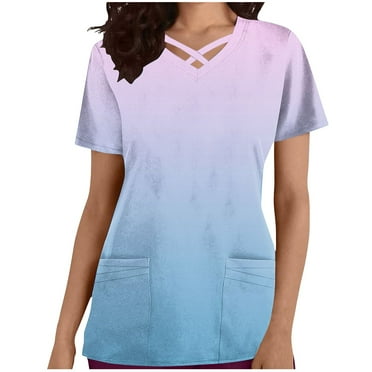Aofany Flash Picks! Womens Nursing Scrub Tops Working Uniform Short Sleeve V Neck Workwear Blouse T-shirt with Pockets on Clearance