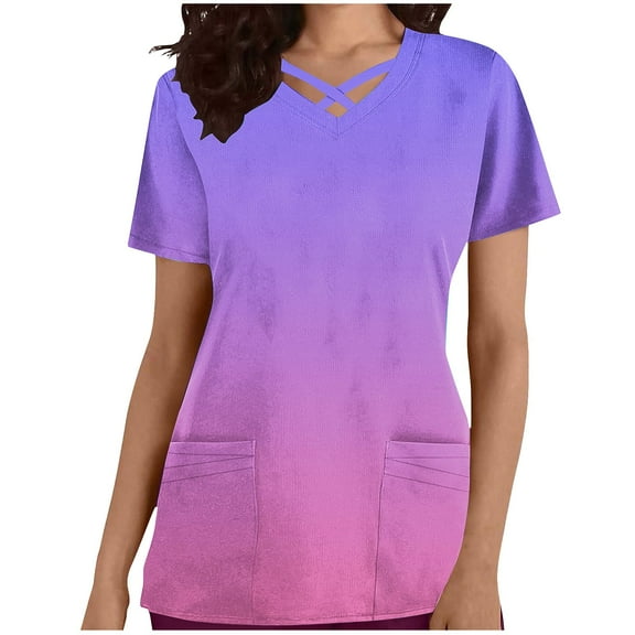 Aofany Flash Picks! Womens Nursing Scrub Tops Working Uniform Short Sleeve V Neck Workwear Blouse T-shirt with Pockets