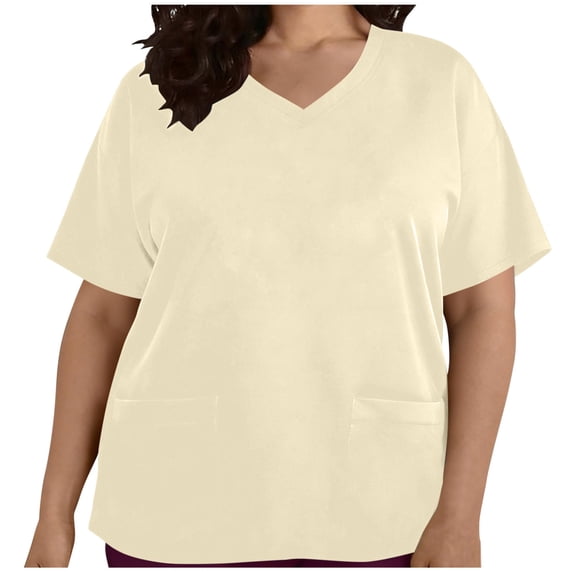 Aofany Flash Picks! Womens Nursing Scrub Tops Working Uniform Short Sleeve V Neck Workwear Blouse T-shirt with Pockets