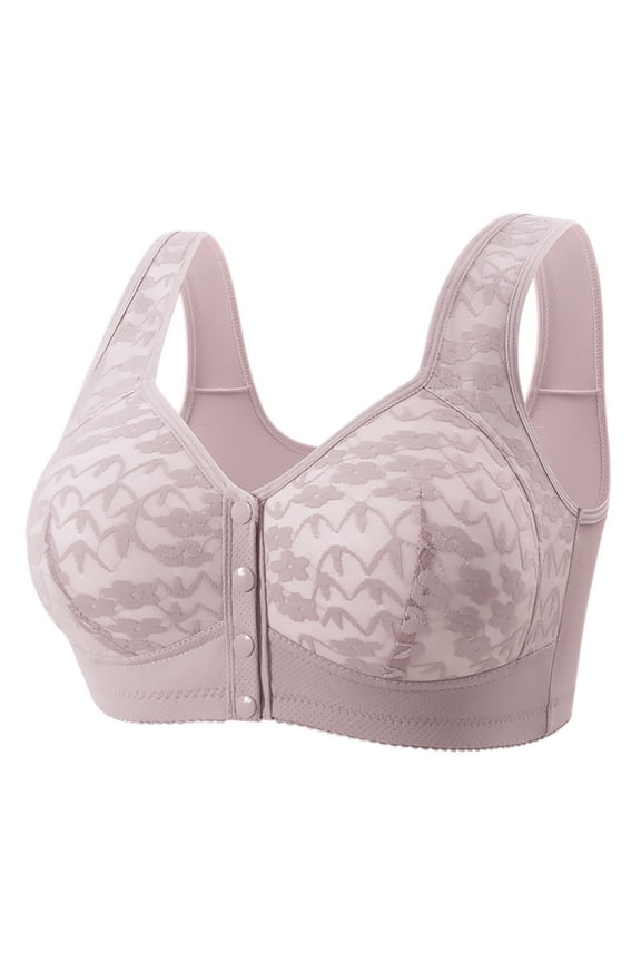 Front Closure Bras for Older Women Full Coverage Wireless Bras for Seniors Comfort Front Close Push Up Bras with Back Support Everyday Bras, 36B/C-48B/C