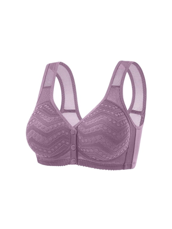 Front Closure Bras for Older Women Full Coverage Wireless Bras for Seniors Comfort Front Close Push Up Bras with Back Support Everyday Bras, 36B/C-50B/C