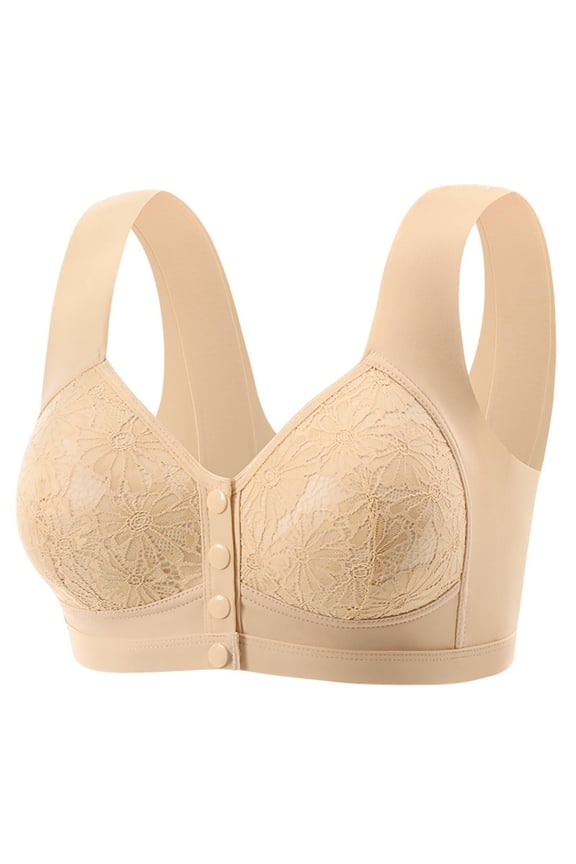 Front Closure Bras for Older Women No Underwire Front Closure Comfort Senior Wireless Snap Closing T-Shirt Bra, 38B/C-46B/C