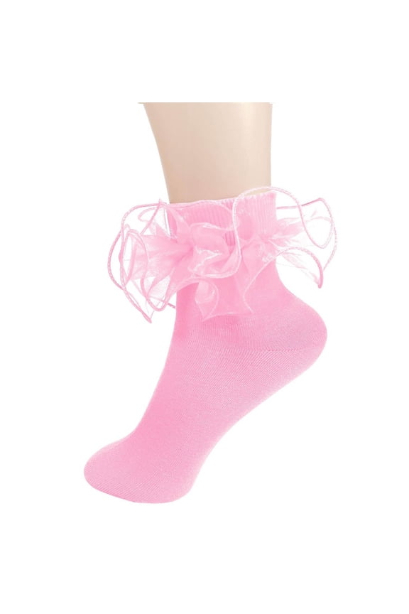 Girls Cotton Socks, Lace Ruffle Stretch Dance Mid-Calf Socks Size 1-10 T