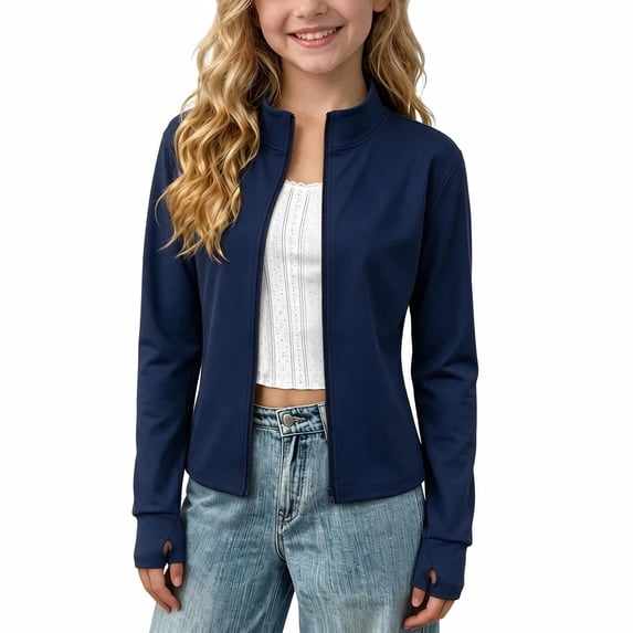 Aofany Girls' Fall Winter Solid Jackets Long Sleeve Athletic Jacket Stand Collar Zip Yoga Coats 3-15Years