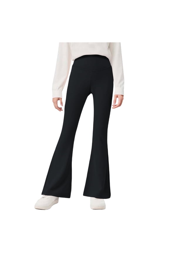 Girls Flare Leggings High Waisted Stretchy Dance Yoga Pants Kids Full Length Bell Bottom, 3-15Years