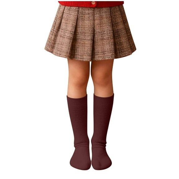 Aofany Girls Knee High Socks, Solid Color Cotton Socks Kids Socks Fashion Long Socks for 0-12 Years Girls