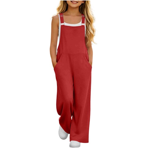 Aofany Girls Overalls Kids Cute Adjustable Straps Jumpsuit Wide Leg Casual Fashion Overalls with Pockets 5-15 Years