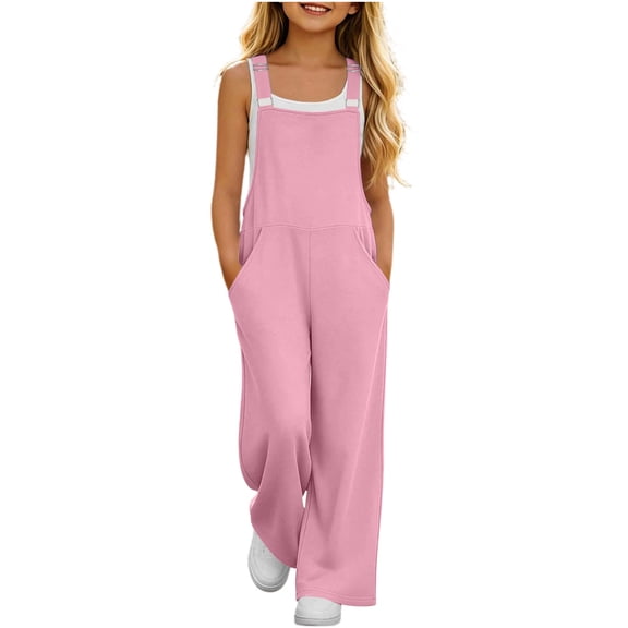 Aofany Girls Overalls Kids Cute Adjustable Straps Jumpsuit Wide Leg Casual Fashion Overalls with Pockets 5-15 Years