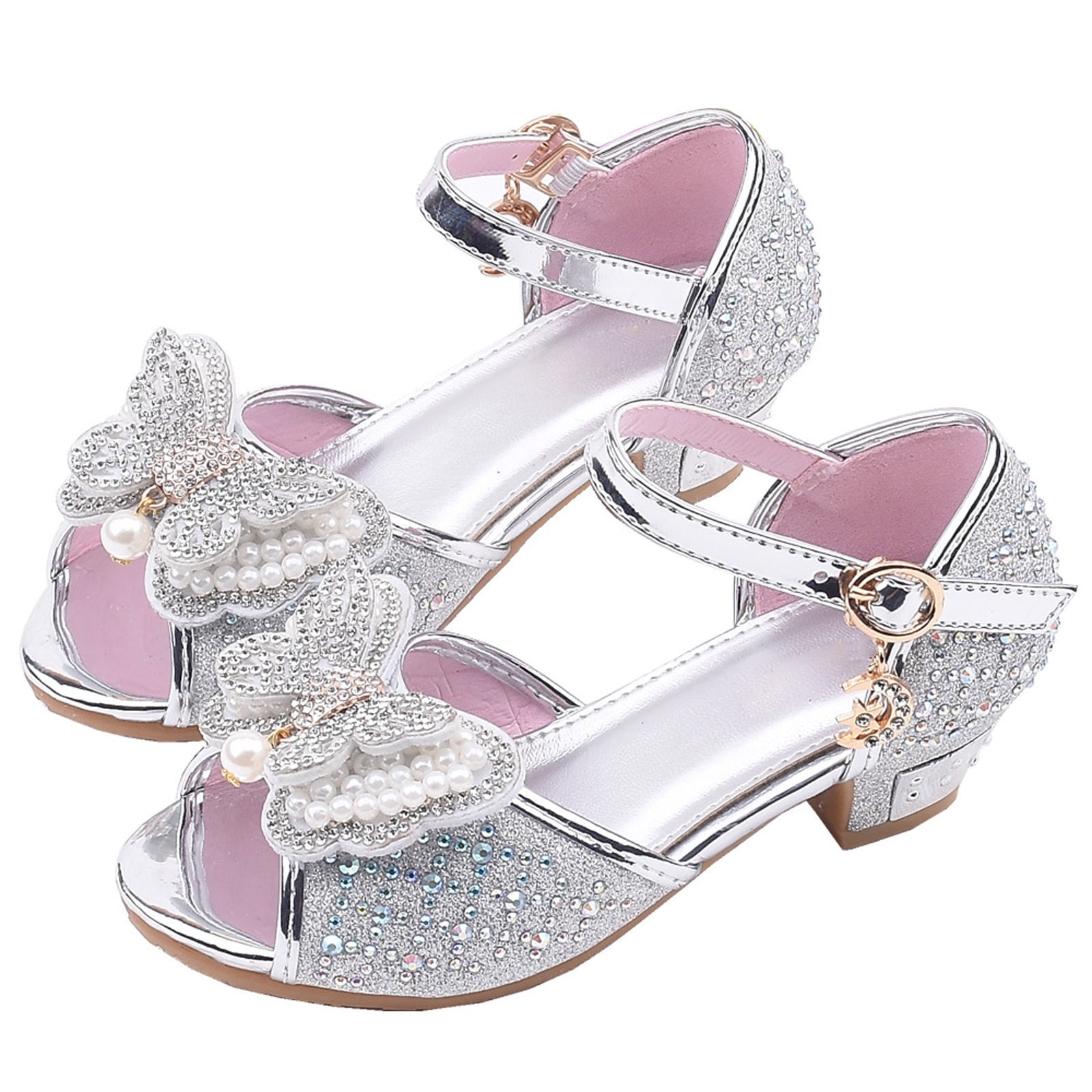 Aofany Girls Princess Glitter Low Heel Sandals Sweet Bow Dress Up Shoes ...