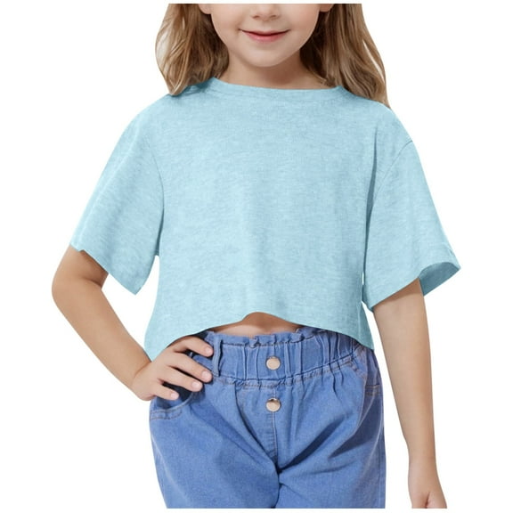 Aofany Girls Shirts, Kids T Shirts Summer Short Sleeve Plain Top Tees Girl Toddler Children Crew Neck Loose T Shirt 5-15 Years