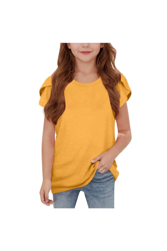 Girls Shirts for Girls,Toddler Girls Short Sleeve Shirt,Toddler Kids Girl Comfortable Solid Color Short Sleeve T-shirt Top 5-15 Years