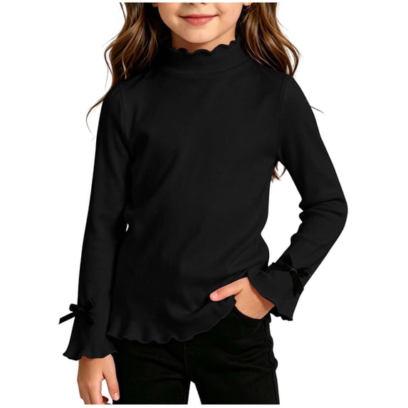 Aofany Girls Solid Color Long Sleeve Shirts Kids Crewneck Tunic Tops Soft Comfy Stretch Tees 1-10 Years