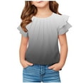 thumbnail image 1 of Aofany Girls Summer Short Sleeve Tees 2025 Trendy Gradient Printed Crewneck Pleated Ruffle Short Sleeve Shirts Toddler Girls Casual Clothes, 5-13 Years, 1 of 4
