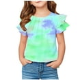 thumbnail image 1 of Aofany Girls Summer Tees 2025 Trendy Tie-dye Crewneck Pleated Ruffle Short Sleeve Shirts 3-15Years Toddler Girls Casual Clothes, 1 of 4