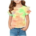 thumbnail image 1 of Aofany Girls Summer Tees 2025 Trendy Tie-dye Crewneck Pleated Ruffle Short Sleeve Shirts 3-15Years Toddler Girls Casual Clothes, 1 of 4