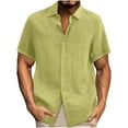 thumbnail image 1 of Aofany Hawaiian Shirt For Men Male Summer Cotton Linen Solid Casual Mens Short Sleeve Button Down Shirts, 1 of 4