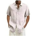 thumbnail image 1 of Aofany Hawaiian Shirt For Men Male Summer Cotton Linen Solid Casual Mens Short Sleeve Button Down Shirts, 1 of 5