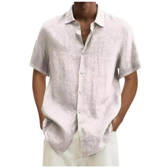 Aofany Mens Cotton Linen Short Sleeve Shirt Summer Solid Shirts Casual Loose Soft Tee Tops