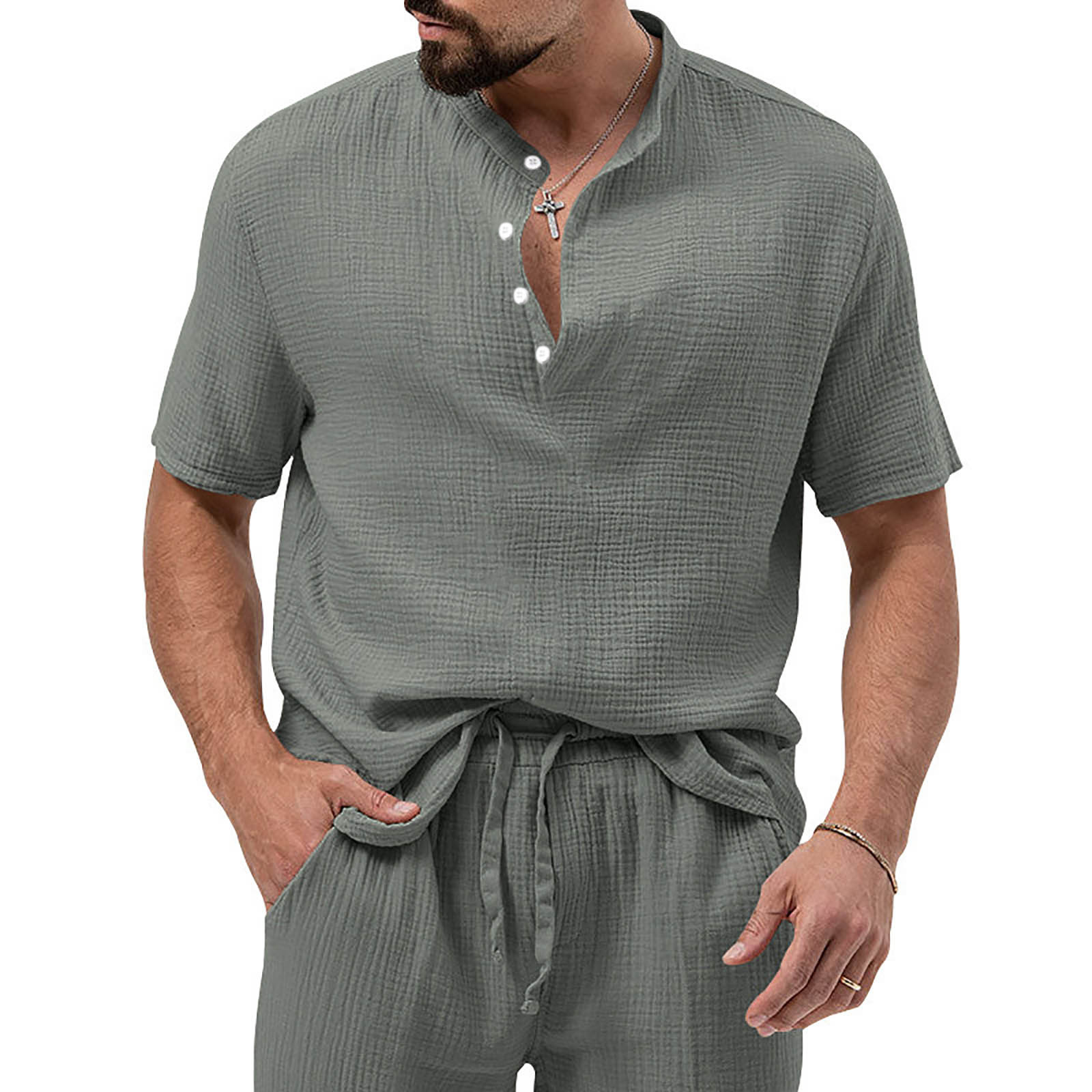 Aofany Henley Shirt for Mens Clearance Summer Casual Short Sleeve ...
