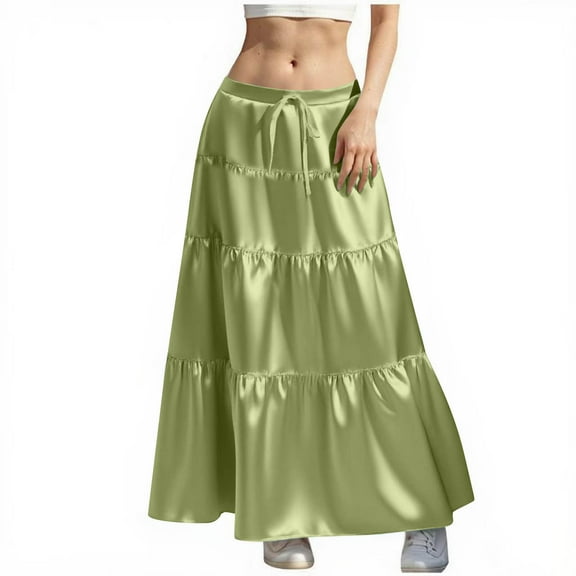 Aofany High Waist Midi Skirt for Women A-Line Pleated Skirts with Pockets Flowy Dresses