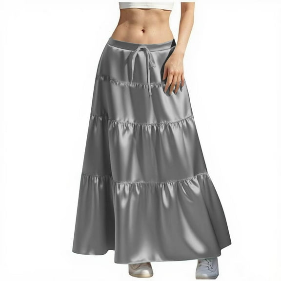Aofany High Waist Midi Skirt for Women A-Line Pleated Skirts with Pockets Flowy Dresses