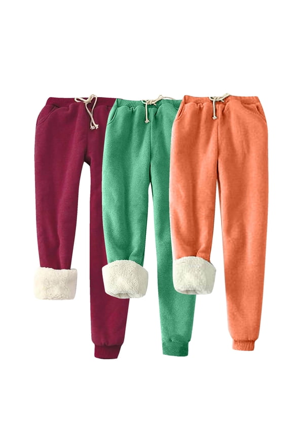 3PC Winter Sweatpants For Women 2024 Plus Size Sherpa Lined Athletic Jogger Fleece Pants Solid Warm Joggers Track Pants with Drawstring & Pockets