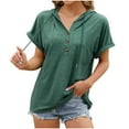 thumbnail image 1 of Aofany Hooded Tops for Women Summer Casual Short Sleeve Solid T Shirts V Neck Tees, 1 of 5