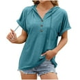 thumbnail image 1 of Aofany Hooded Tops for Women Summer Casual Short Sleeve Solid T Shirts V Neck Tees, 1 of 5