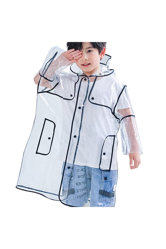 Hooded Transparent Raincoat Girl Boys Rain Coat Hooded Outdoors Clear Waterproof Kids Toddler Children's Rainwear Protective Covers 2-10T