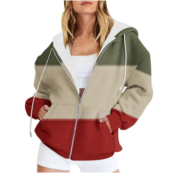 Aofany Hoodies for Women Zip Up Hoodie Women's Street Long Sleeve Hooded Zipper Solid Color Casual Sweatshirt Winter Coats for Women