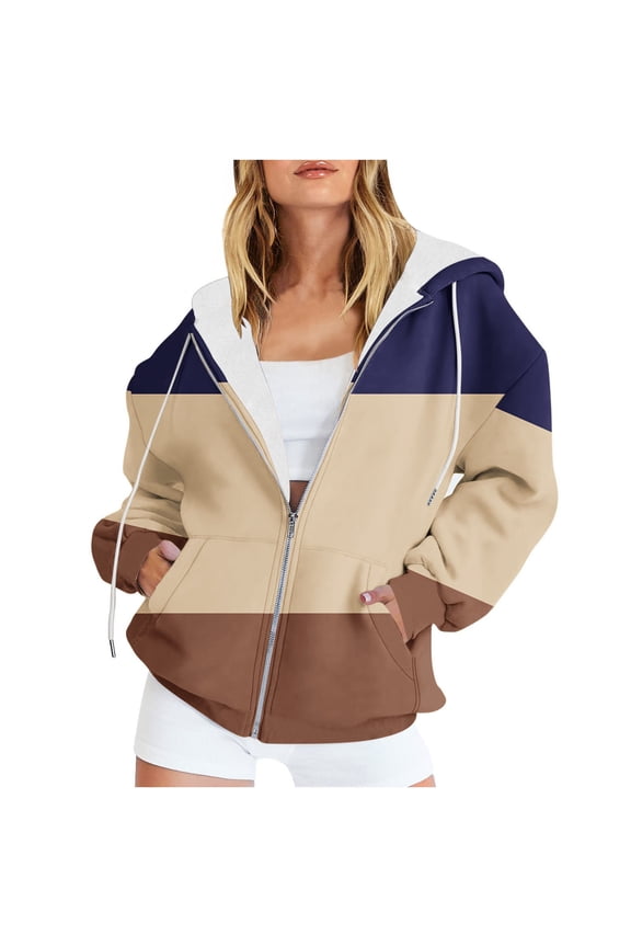 Hoodies for Women Zip Up Hoodie Women's Street Long Sleeve Hooded Zipper Solid Color Casual Sweatshirt Winter Coats for Women