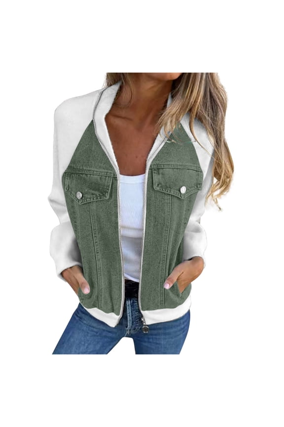 Jacket For Women Spring And Autumn Coats Warm Solid Patchwork 2024 Long Sleeve Jacket Outerwear