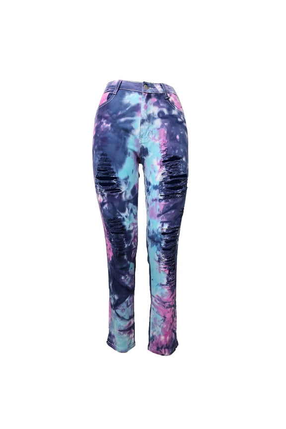 Jeans for Women Casual Women Skinny Ripped Jeans Tie-Dye Hole Denim Pants 2024 Sales