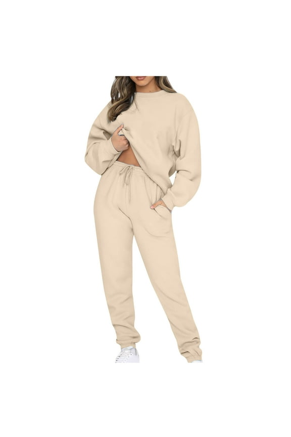 Jogging Suits For Womens 2 Piece Long Sleeve Sweat Suit Solid Color Winter Fleece Tracksuits