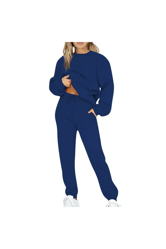 Jogging Suits For Womens 2 Piece Long Sleeve Sweat Suit Solid Color Winter Fleece Tracksuits