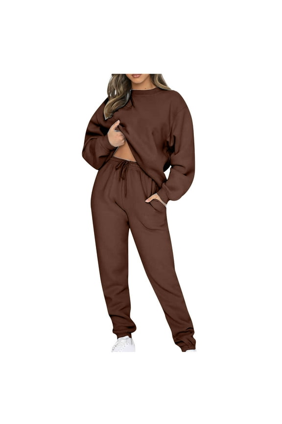 Jogging Suits For Womens 2 Piece Long Sleeve Sweat Suit Solid Color Winter Fleece Tracksuits