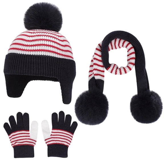 Aofany Kids Toddler Infants Winter Beanie Hats Scarfs Gloves Set Pompom Caps Mittens Neck Warmer with Fleece for Baby Girls Boys