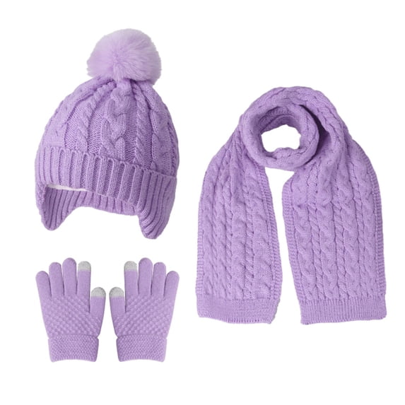 Aofany Kids Toddler Infants Winter Beanie Hats Scarfs Gloves Set Pompom Caps Mittens Neck Warmer with Fleece for Baby Girls Boys