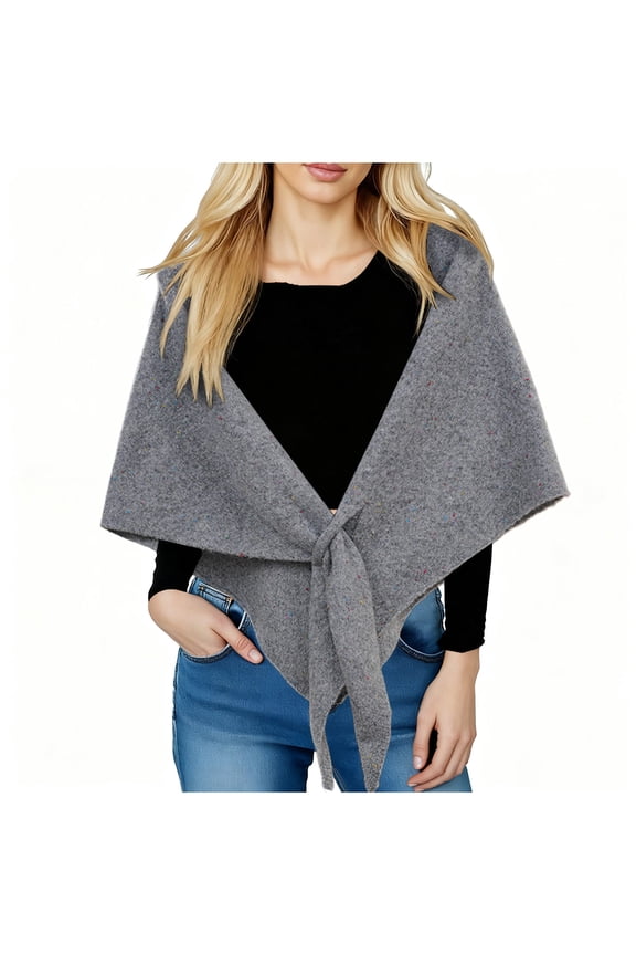 Knotted Triangle Wool Scarf for Women Wool Blend Shawl, All Seasons Versatile Warm Wrap for Winter & Fall