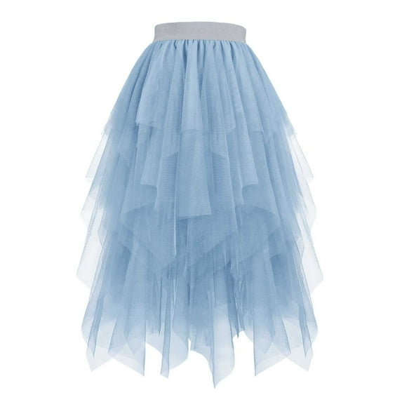 Aofany Lace Skirts for Women Tulle Midi Skirts High Low Layered Elastic Waist A-Line Skirt