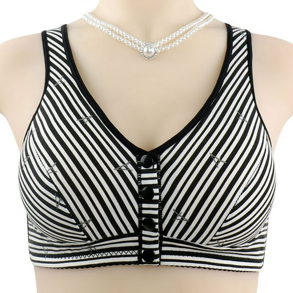 Aofany Ladies Traceless Plus Size Bras No Steel Ring Comfortable Breathable Gathering Front Opening Buckle Bra Women Stripe Underwear