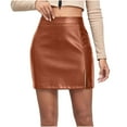 thumbnail image 1 of Aofany Leather Skirt for Women Basic High Waisted Bodycon Mini Skirt Slim Fit Casual Short Pencil Skirt with Slit, 1 of 5