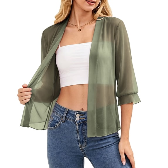 Aofany Lightweight Cardigans for Women Summer Flowy Drape 3/4 Sleeve Thin Cardigan