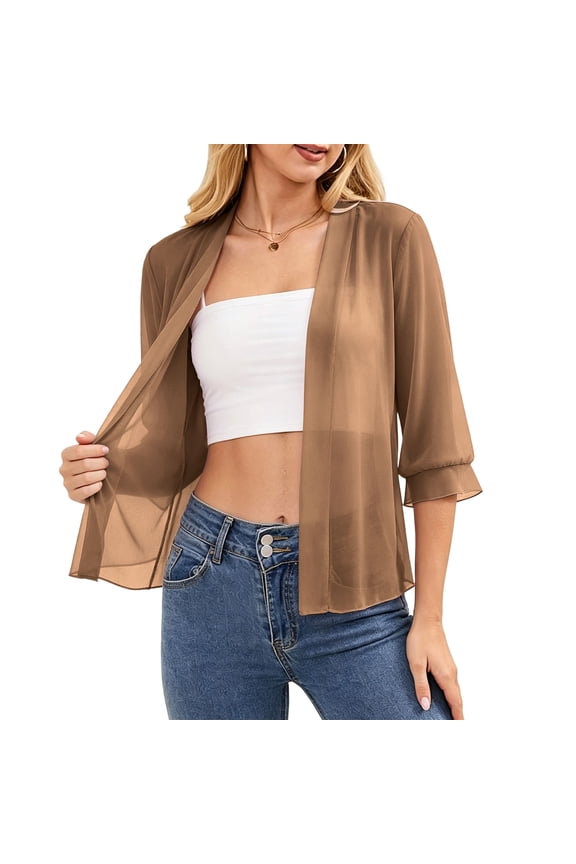 Lightweight Cardigans for Women Summer Flowy Drape 3/4 Sleeve Thin Cardigan